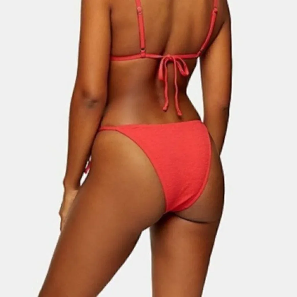 Topshop Women's Size 10 Red Crinkle High Rise Tie Bikini Bottoms‎ Stretch